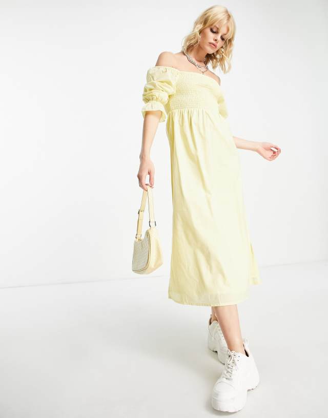 Bolongaro Trevor smock midi dress in lemon yellow