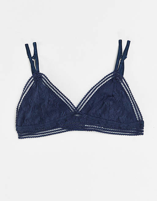 Bolongaro Trevor soft touch lace triangle bra co-ord in navy