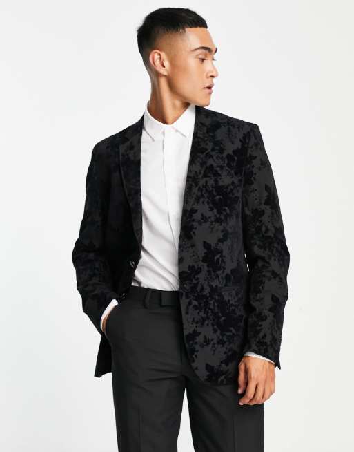 Bolongaro Trevor - Sort habitjakke med rosenprint i velour