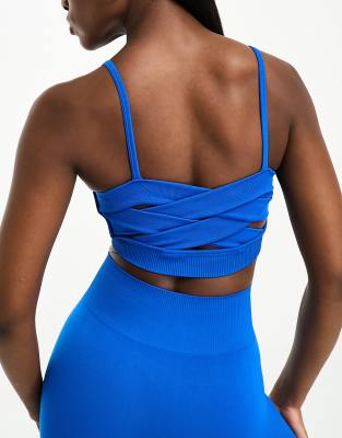 Bolongaro Trevor Sport strappy sports bra and flared leggings set in blue  tie