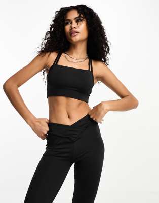 Bolongaro Trevor Sport square neck strappy sports bra in black