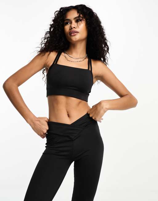 Bolongaro Trevor Sport square neck strappy sports bra in black