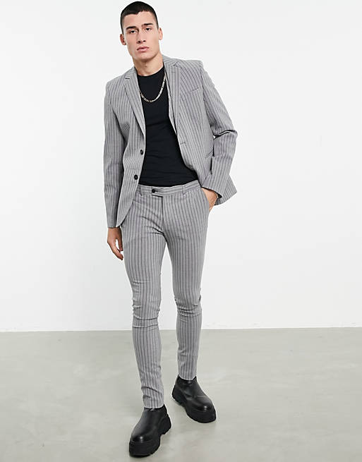 Bolongaro Trevor stripe seersucker skinny fit suit jacket