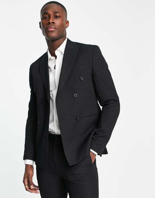 Bolongaro Trevor – Strukturierte, zweireihige Hochzeitsanzugjacke mit engem Schnitt in Schwarz