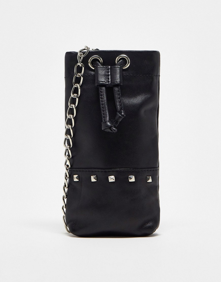 studded leather coin pouch in black