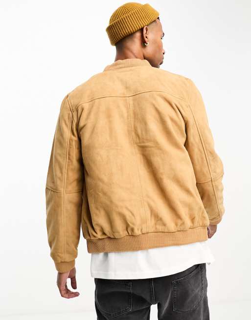 ASOS Suede Bomber Jacket In Tan in Brown for Men