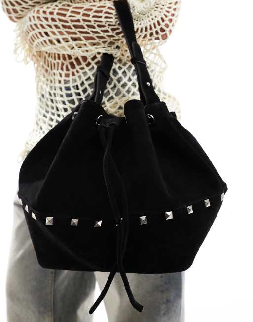 Black studded shop bucket bag