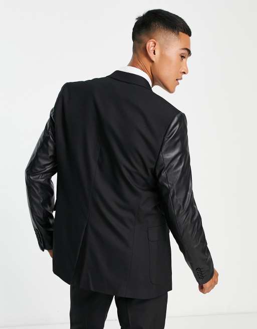 Black blazer with sales leather sleeves