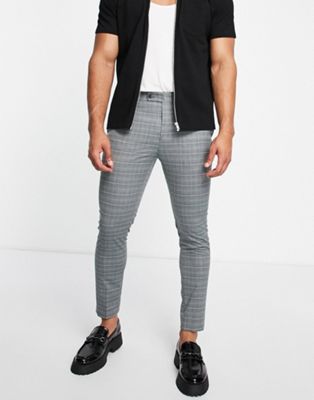 Bolongaro Trevor super skinny fit grey windowpane check suit trousers - ASOS Price Checker