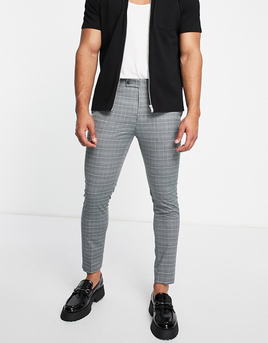 Bolongaro Trevor super skinny fit grey windowpane check suit trousers-Green