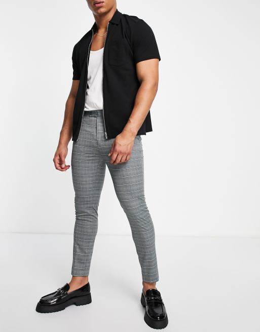 Mens super skinny check 2024 trousers