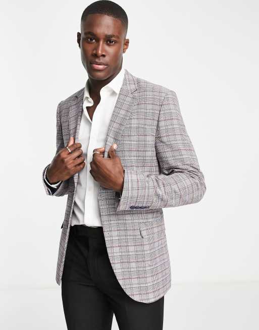 Bolongaro Trevor super skinny suit jacket in gray plaid 