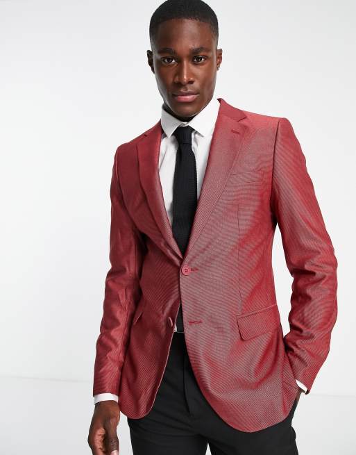 ASOS Super Skinny Tuxedo Suit Jacket In Dark Red