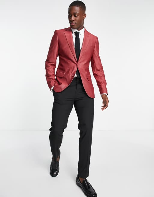 ASOS Super Skinny Tuxedo Suit Jacket In Dark Red