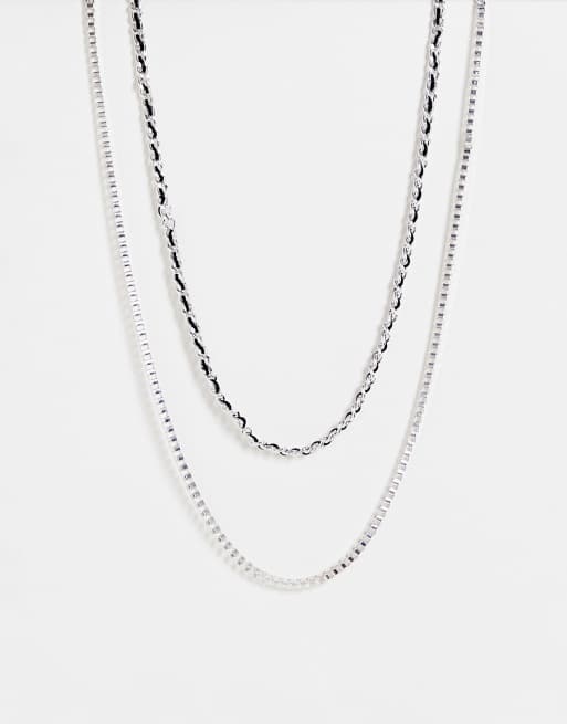 Bolongaro Trevor – Svart och silverfärgat halsband med vävd kedja, 2-pack