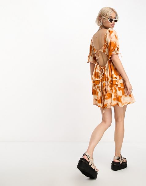 Bolongaro Trevor Take Me Away tie dye smock mini dress in rust - view 1