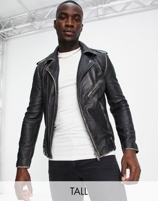 Bolongaro Trevor Tall biker leather jacket in antique finish - ASOS Price Checker