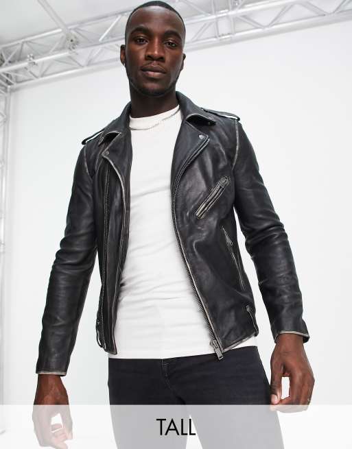 Bolongaro Trevor Tall biker leather jacket in antique finish | ASOS