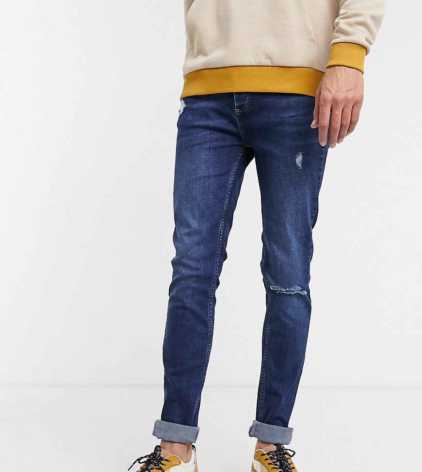 Bolongaro Trevor – Tall – Blå, slitna skinny jeans