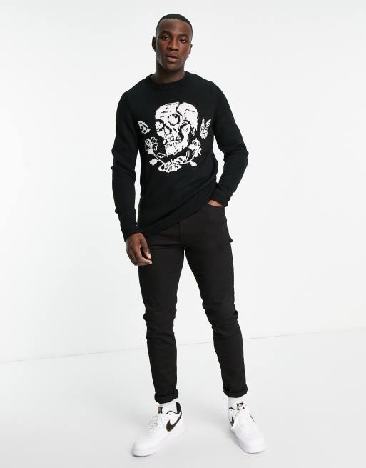 Bolongaro Trevor Tall Moth Skull knit crew neck sweater