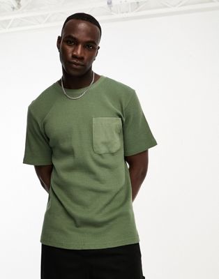 TALL oversized waffle t-shirt in green