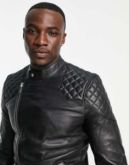 Bolongaro Trevor Tall quilted leather biker jacket ASOS