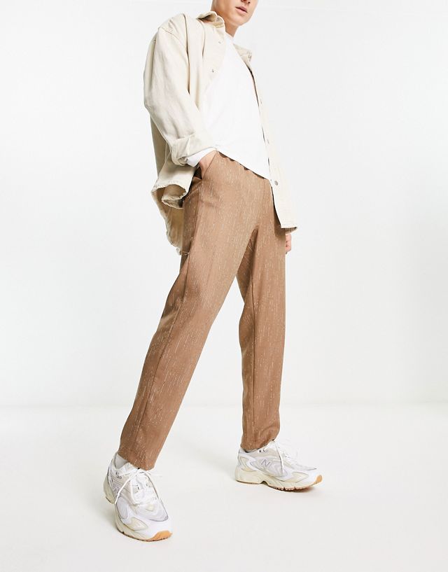 Bolongaro Trevor tapered fit elasticated waist smart pants in brown pinstripe