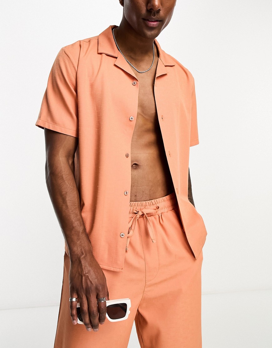 Bolongaro Trevor textured beach shirt in rust-Auburn