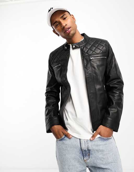 Bolongaro Trevor Travis leather racer jacket in black | ASOS