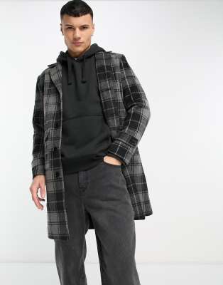 Bolongaro Trevor Bolongaro Trevor utility pocket duster coat in black and grey check