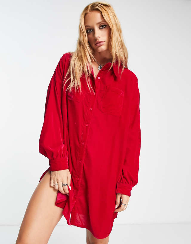 Bolongaro Trevor velvet mini shirt dress in berry