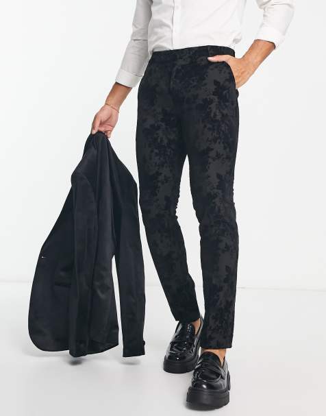 Bolongaro Trevor velvet rose print suit trouser in black - view 1