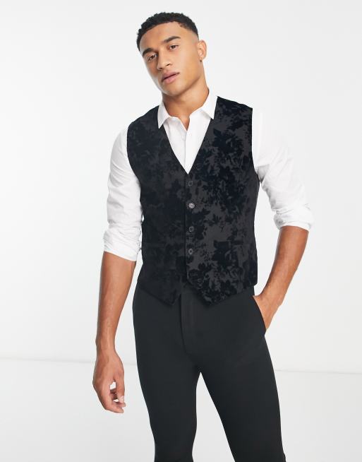 Bolongaro Trevor velvet rose print suit vest in black