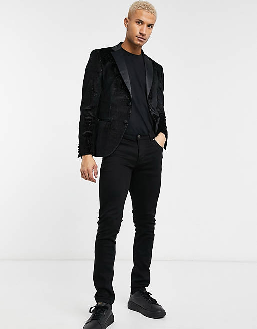 Bolongaro Trevor velvet skinny suit jacket with glitter thread | ASOS