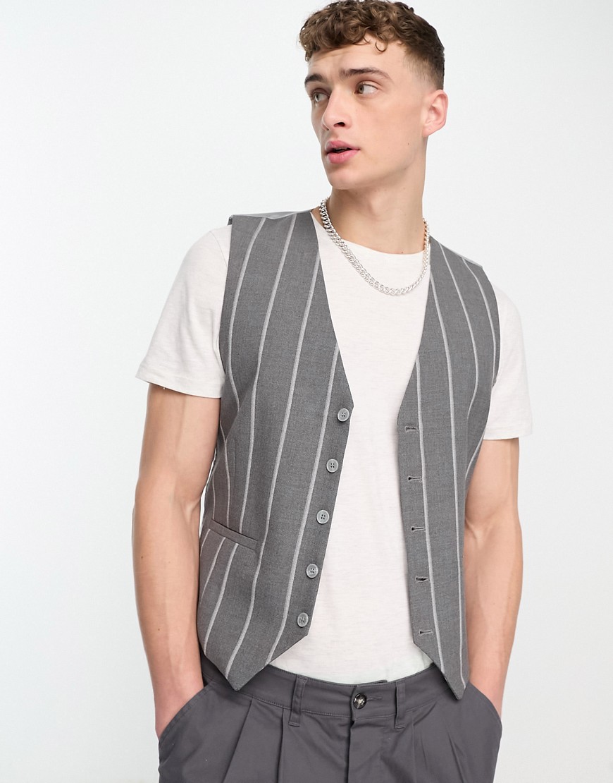 vest in gray pinstripe-Multi