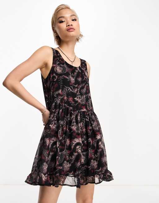 Bolongaro Trevor - Vestito grembiule senza maniche nero con stampa multicolore