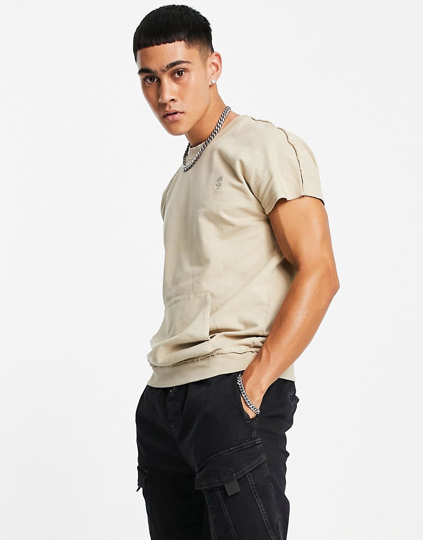 Bolongaro Trevor washed heavyweight t-shirt with raw seam detail-Neutral