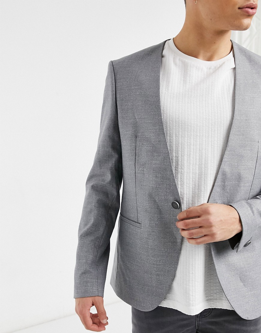 Bolongaro Trevor waterfall collarless skinny suit jacket-Grey