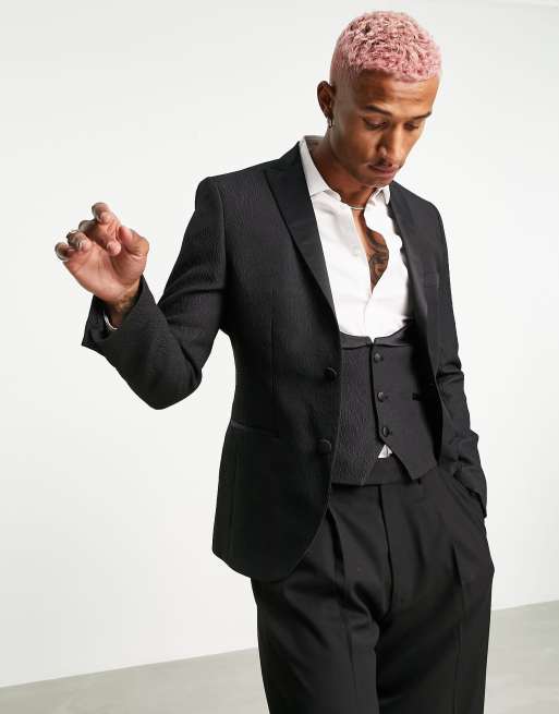 Bolongaro Trevor wedding jacquard skinny fit tuxedo suit jacket ASOS