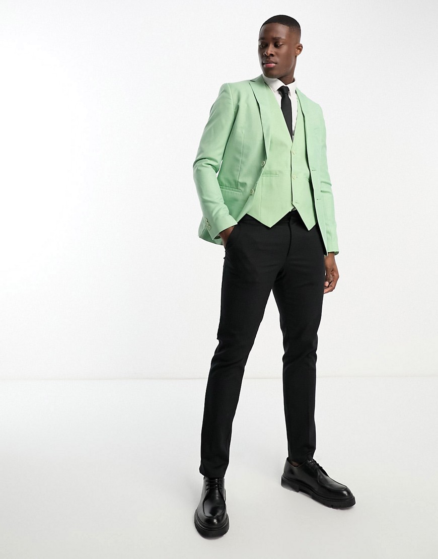 Bolongaro Trevor Wedding plain skinny suit jacket in light green