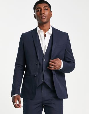 wedding plain skinny suit jacket in navy