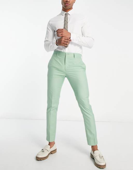 Light green pant and cheap white shirt