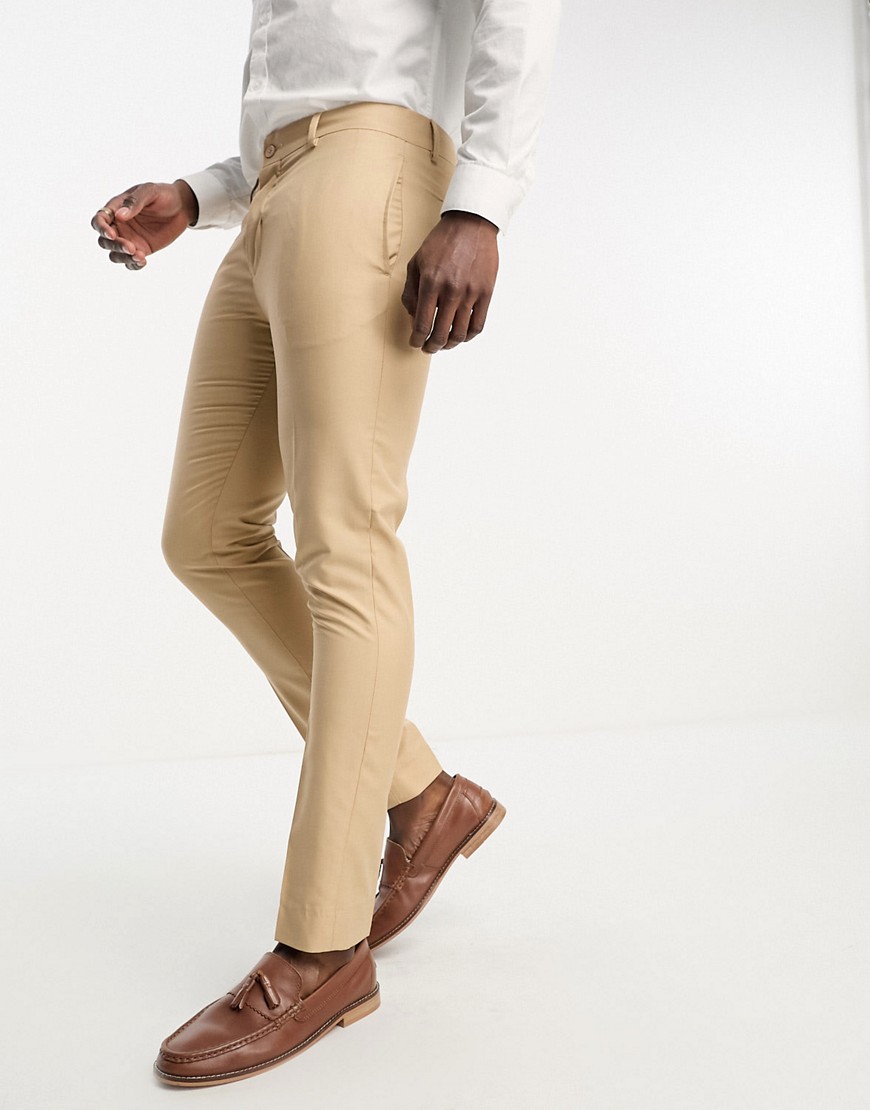 Bolongaro Trevor wedding plain skinny suit trousers in tan-Brown