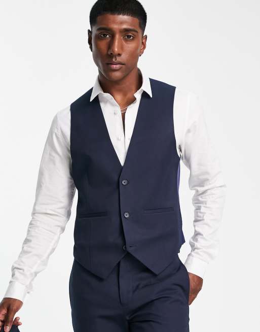 Bolongaro Trevor wedding plain skinny suit vest in navy | ASOS