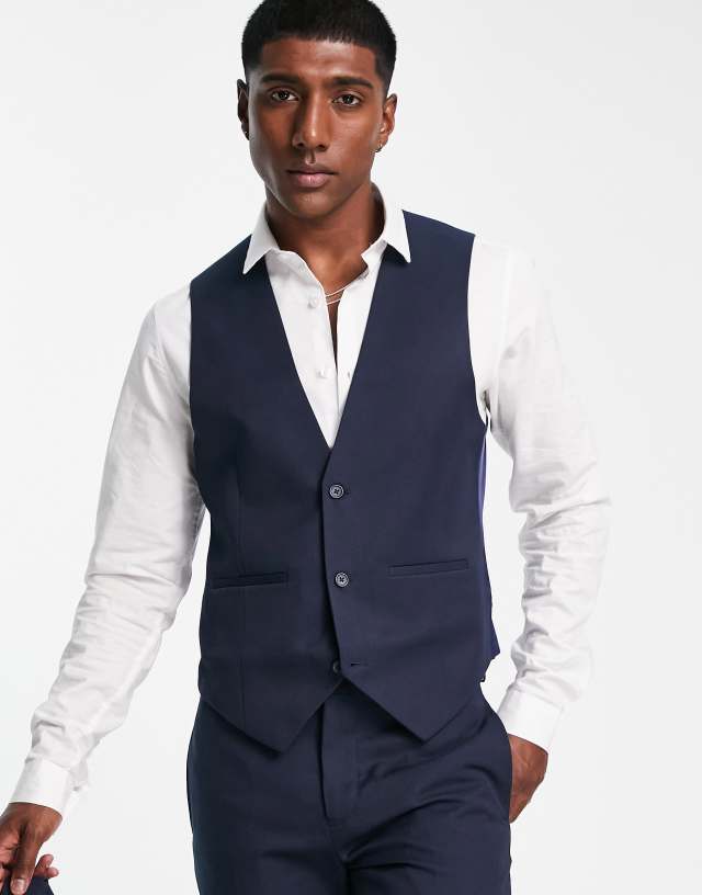 Bolongaro Trevor wedding plain skinny suit vest in navy