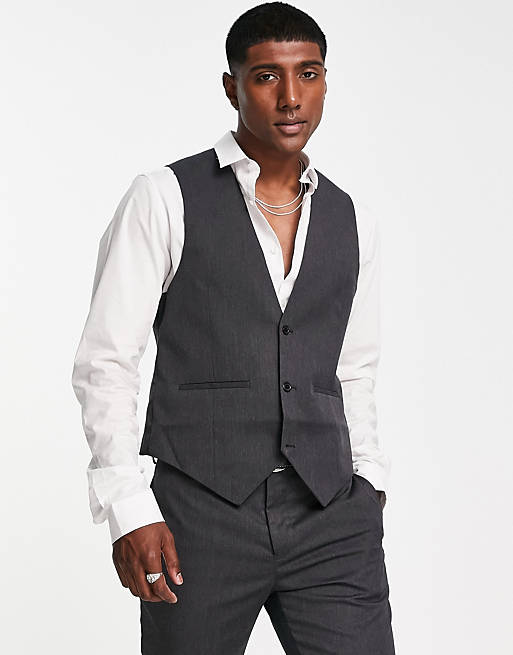Bolongaro Trevor wedding plain skinny waistcoat in grey