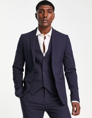 wedding plain super skinny suit jacket in navy