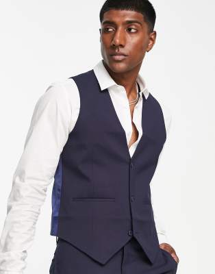 Bolongaro Trevor Bolongaro Trevor wedding plain super skinny waistcoat in navy