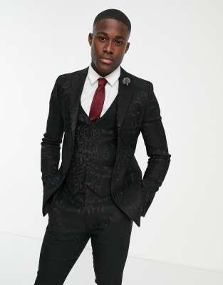 Bolongaro Trevor wedding textured skinny fit tuxedo suit jacket - ASOS Price Checker