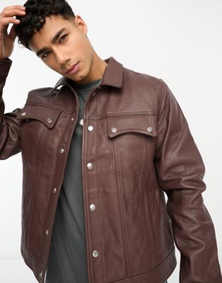 Bolongaro Trevor western leather jacket with double pocket in dark brown